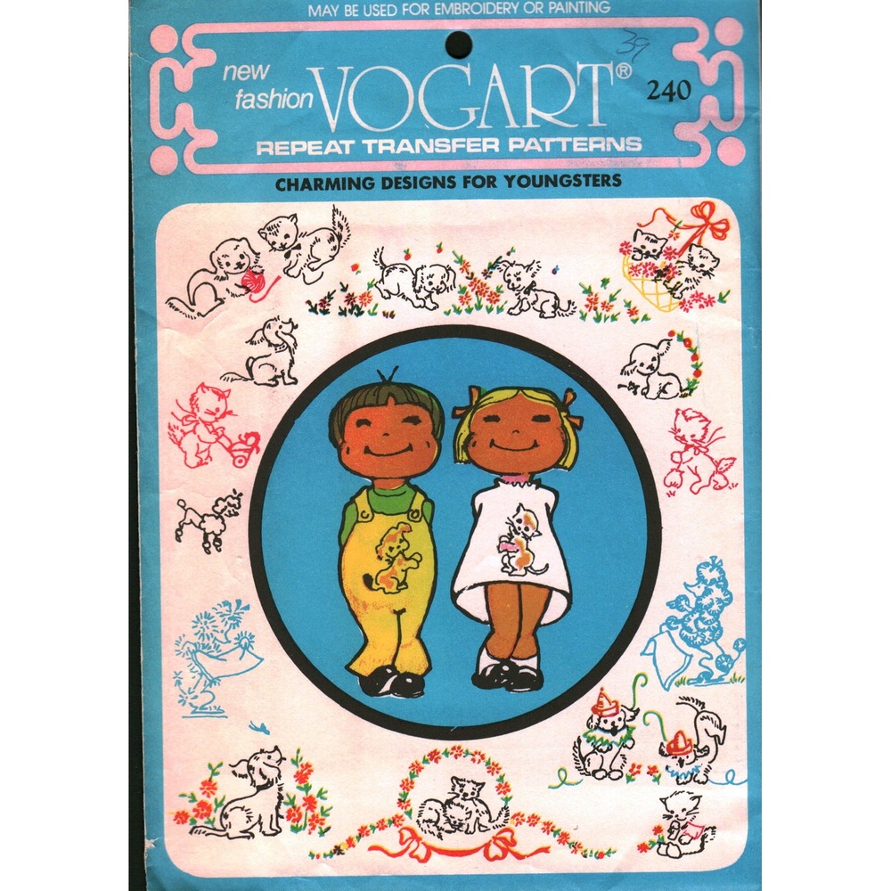 Vintage Vogart 240 Repeat Transfer Patterns Kittens Puppies Embroidery Painting